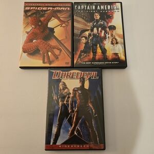 Marvel Super Hero Movies on DVDs Lot of 3 Spiderman Captain America Daredevil